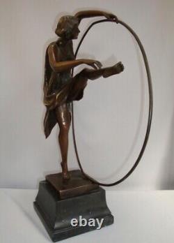 Statue Sculpture Danseuse Cerceau Sexy Style Art Deco Style Art Nouveau Bronze m