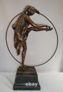 Statue Sculpture Danseuse Cerceau Sexy Style Art Deco Style Art Nouveau Bronze m
