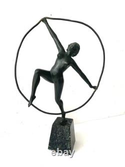 Statue Sculpture Danseuse nue Style Art Deco Art Nouveau Bronze Signée E. Urbain