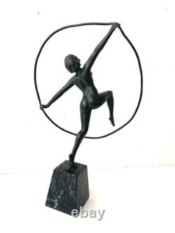 Statue Sculpture Danseuse nue Style Art Deco Art Nouveau Bronze Signée E. Urbain