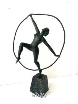 Statue Sculpture Danseuse nue Style Art Deco Art Nouveau Bronze Signée E. Urbain