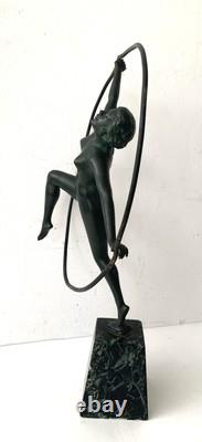 Statue Sculpture Danseuse nue Style Art Deco Art Nouveau Bronze Signée E. Urbain