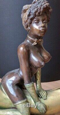 Statue Sculpture Demoiselle nue Sexy Pin-up érotique Style Art Deco Bronze