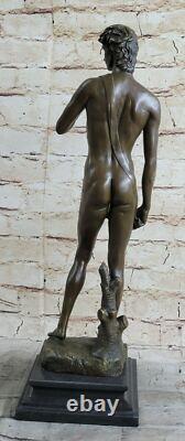 Statue Sculpture En Bronze Pur Marbré Art Déco D'Un Bel Homme Nu David