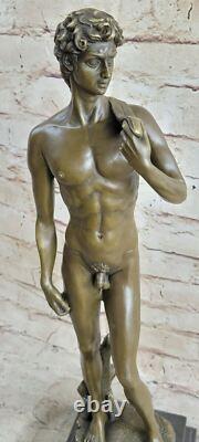 Statue Sculpture En Bronze Pur Marbré Art Déco D'Un Bel Homme Nu David