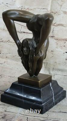 Statue Sculpture Figurine En Bronze De Femme Nue Pratiquant Le Yoga Art Déco