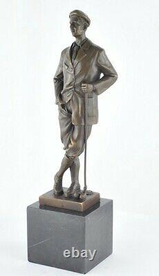 Statue Sculpture Golfeur Golf Style Art Deco Bronze massif Signe