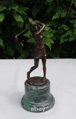 Statue Sculpture Golfeuse Golf Style Art Deco Style Art Nouveau Bronze massif Si