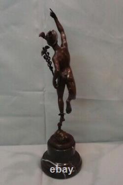 Statue Sculpture Mercure Nu Style Art Deco Style Art Nouveau Bronze massif Signe