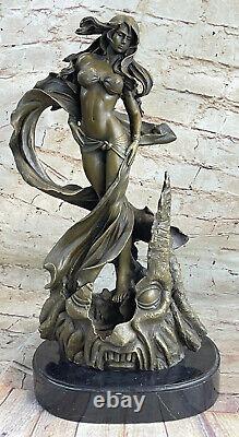 Statue Sculpture Nymphe Sexy Art Déco Style Art Nouveau Style Bronze Signé