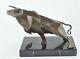 Statue Sculpture Taureau Animalier Style Art Deco Bronze Massif Signe