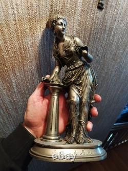 Statuette Souffleuse de Bulles Signée Buzel en Bronze Argenté Art Nouveau