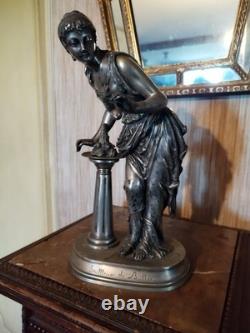 Statuette Souffleuse de Bulles Signée Buzel en Bronze Argenté Art Nouveau