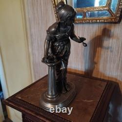 Statuette Souffleuse de Bulles Signée Buzel en Bronze Argenté Art Nouveau