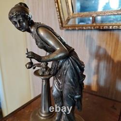 Statuette Souffleuse de Bulles Signée Buzel en Bronze Argenté Art Nouveau