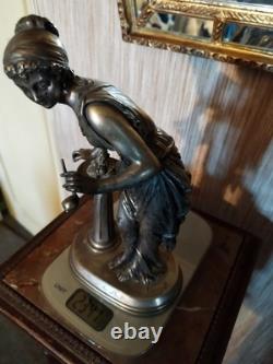 Statuette Souffleuse de Bulles Signée Buzel en Bronze Argenté Art Nouveau