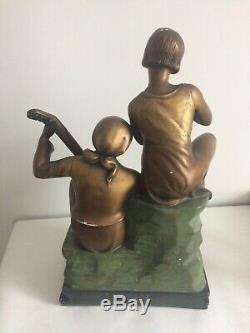 Statuette plâtre patinée bronze UGO CIPRIANI Art Deco signature serenades