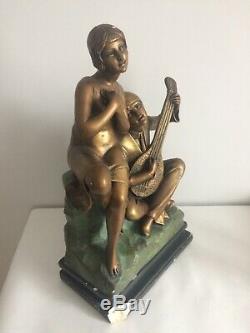 Statuette plâtre patinée bronze UGO CIPRIANI Art Deco signature serenades