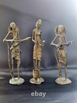 Statuettes Africaines Bronze Massif (x3) Sculpture Art Tribal Artisanat Cire