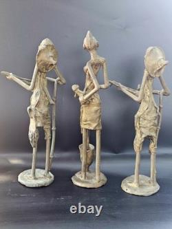Statuettes Africaines Bronze Massif (x3) Sculpture Art Tribal Artisanat Cire