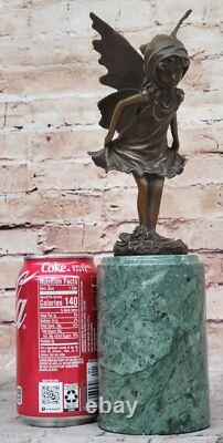 Style Art Nouveau Bronze Fairy Femme Statue Sur Marbre Bass, Sculpture Nr
