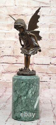 Style Art Nouveau Bronze Fairy Femme Statue Sur Marbre Bass, Sculpture Nr