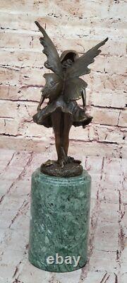 Style Art Nouveau Bronze Fairy Femme Statue Sur Marbre Bass, Sculpture Nr