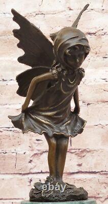 Style Art Nouveau Bronze Fairy Femme Statue Sur Marbre Bass, Sculpture Nr