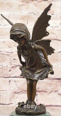 Style Art Nouveau Bronze Fairy Femme Statue Sur Marbre Bass, Sculpture Nr