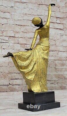 Superbe Art Déco Danseuse Figurine Signée Danseur Bronze Sculpture Main Fabriqué