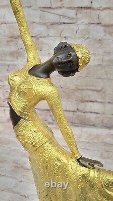 Superbe Art Déco Danseuse Figurine Signée Danseur Bronze Sculpture Main Fabriqué