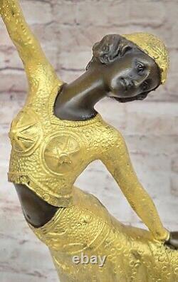 Superbe Art Déco Danseuse Figurine Signée Danseur Bronze Sculpture Main Fabriqué