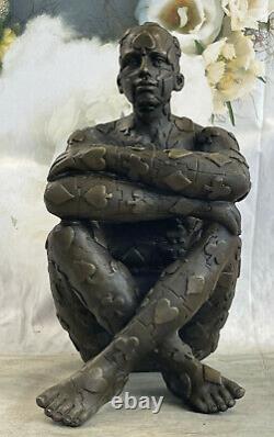 Superbe Art Déco Homme, Bronze Statue Dali Marbre Base Sculpture Bronze