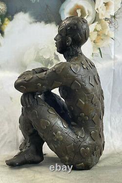 Superbe Art Déco Homme, Bronze Statue Dali Marbre Base Sculpture Bronze