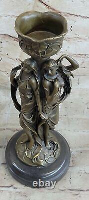 Superbe Art Déco Style Double Sister Bougeoir Bronze Sculpture Par Kassin Art