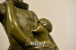 Superbe Et Grande Sculpture Arlequin Et Colombine En Bronze Époque Art Deco