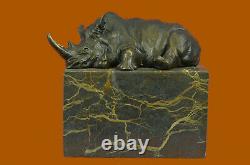 Superbe Et Réaliste Bronze Rhinocéros Sculpture Art Déco Figurine Marbre Base