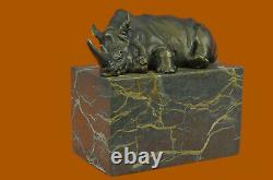 Superbe Et Réaliste Bronze Rhinocéros Sculpture Art Déco Figurine Marbre Base