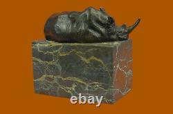 Superbe Et Réaliste Bronze Rhinocéros Sculpture Art Déco Figurine Marbre Base