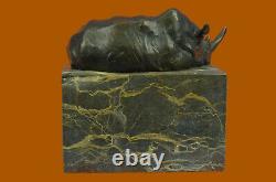 Superbe Et Réaliste Bronze Rhinocéros Sculpture Art Déco Figurine Marbre Base