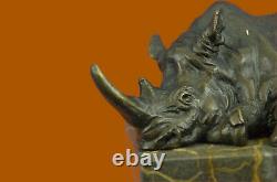 Superbe Et Réaliste Bronze Rhinocéros Sculpture Art Déco Figurine Marbre Base