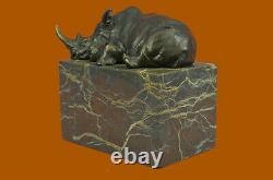 Superbe Et Réaliste Bronze Rhinocéros Sculpture Art Déco Figurine Marbre Base