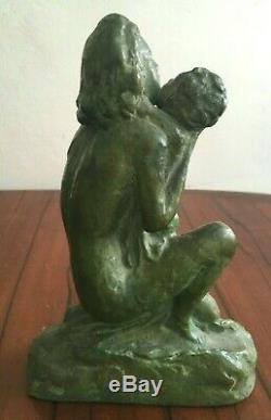Superbe Sculpture bronze signée Cipriani art déco femme et enfant