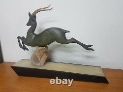 Superbe antilope gazelle art deco en regule patine bronze rochard marbre pierre