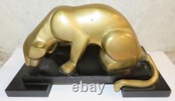 Superbe statue style art déco panthère laiton patine bronze doré sur socle