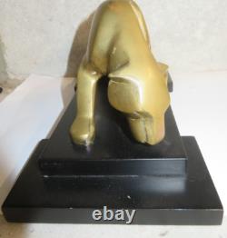 Superbe statue style art déco panthère laiton patine bronze doré sur socle