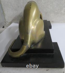 Superbe statue style art déco panthère laiton patine bronze doré sur socle