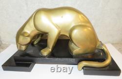 Superbe statue style art déco panthère laiton patine bronze doré sur socle