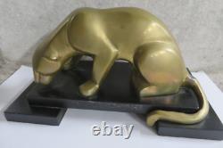 Superbe statue style art déco panthère laiton patine bronze doré sur socle