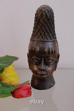 Tête Sculpture en Bronze Art Africain Nigéria